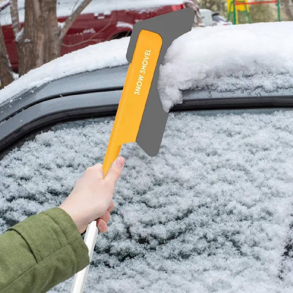31 in. Plastic Blade Ice Scraper 3-in-1 Car Snow Shovel with Lights, Telescopic Windshield Snow Shovel, Black and Orange - Hercitys