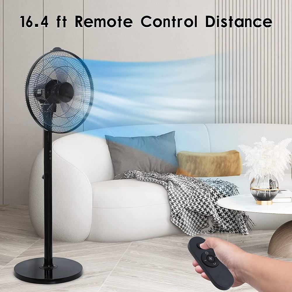 49.5 in. Oscillating Adjustable 12-Levels Speed Black Pedestal Fan with Remote Control and Timer - Hercitys