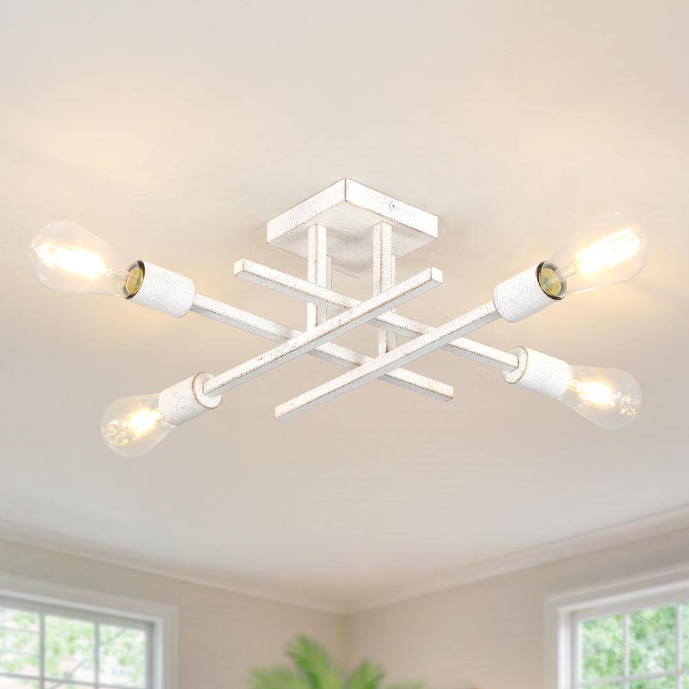 18.11 in. 4-Light Modern Vintage White Semi- Flush Mount for Corridor Bedroom with No Bulbs Included - Hercitys