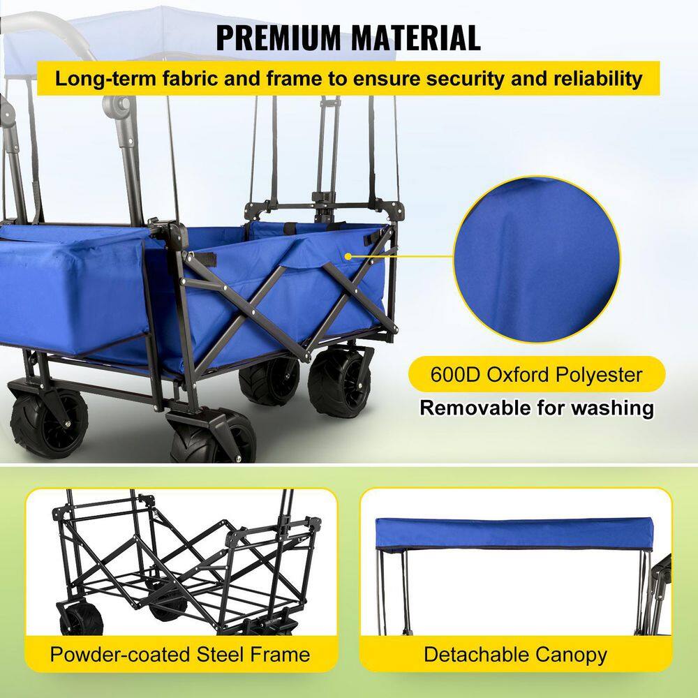 3 cu. ft. Extra Large Collapsible Garden Cart with Removable Canopy, Steel, Garden Cart Blue - Hercitys