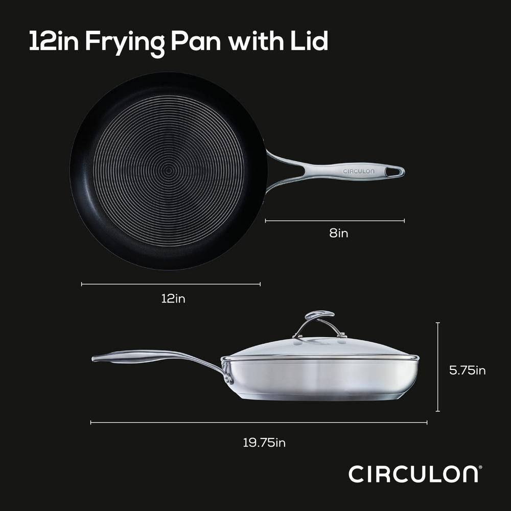 12 in. Stainless Steel Frying Pan with Lid - Hercitys