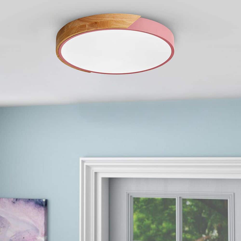 15.74 in. 6000K Classic Pink LED Flush Mount Light with White PS Shade 36 Watt Close to Ceiling Light - Hercitys