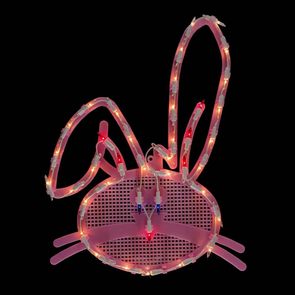 17 in. Lighted Pink Bunny Head Easter Window Silhouette Decoration - Hercitys