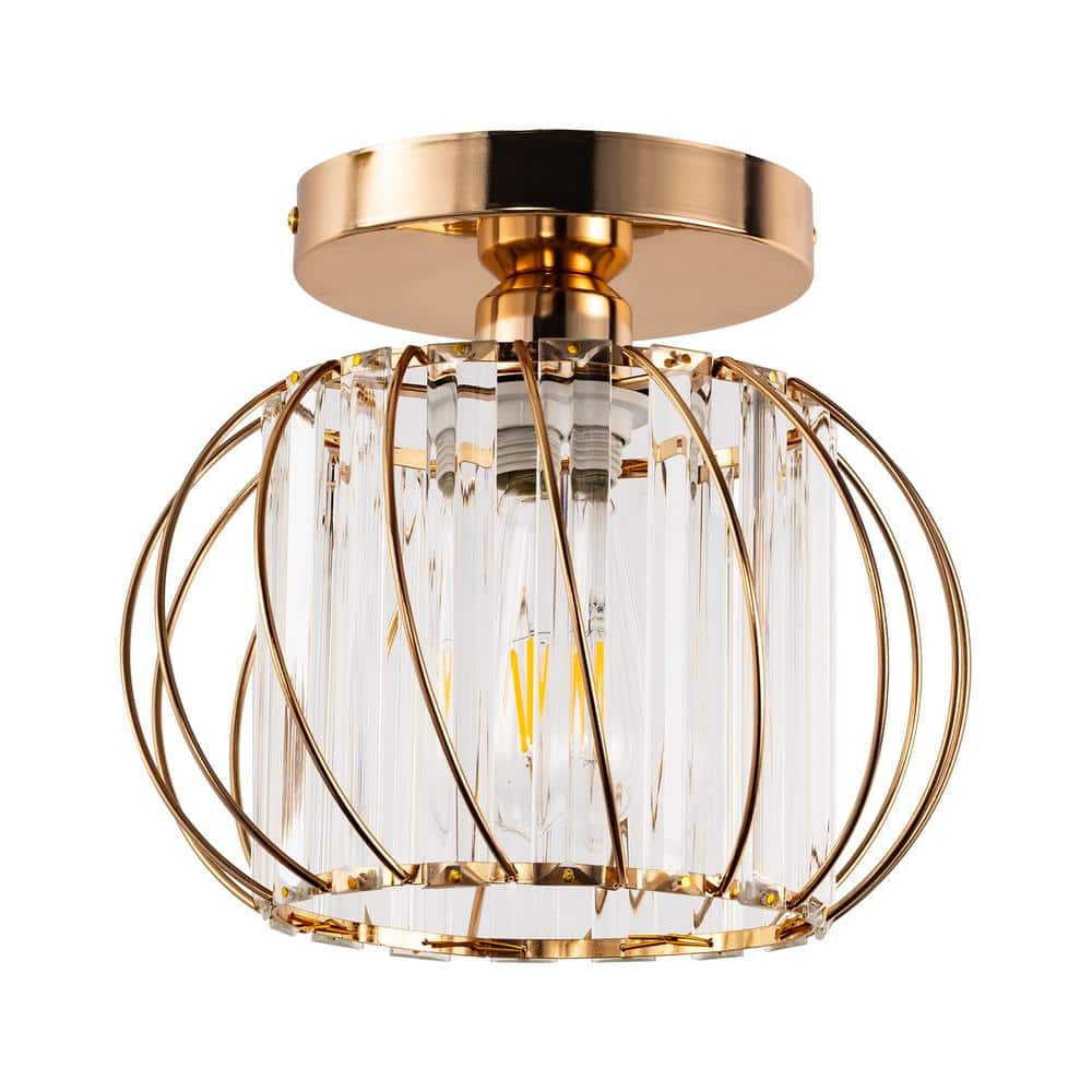 10 in. 1-Light Gold Modern Semi Flush Mount Ceiling Light for Foyer, Closet, Entryway, Kitchen, Bedroom, Dining Room - Hercitys