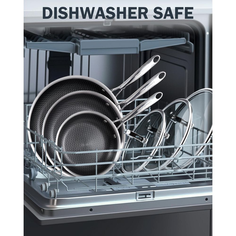 10-Inch Multi-Ply Clad Stainless Steel Hybrid Nonstick Frying Pan with Tempered Glass Lid - Hercitys