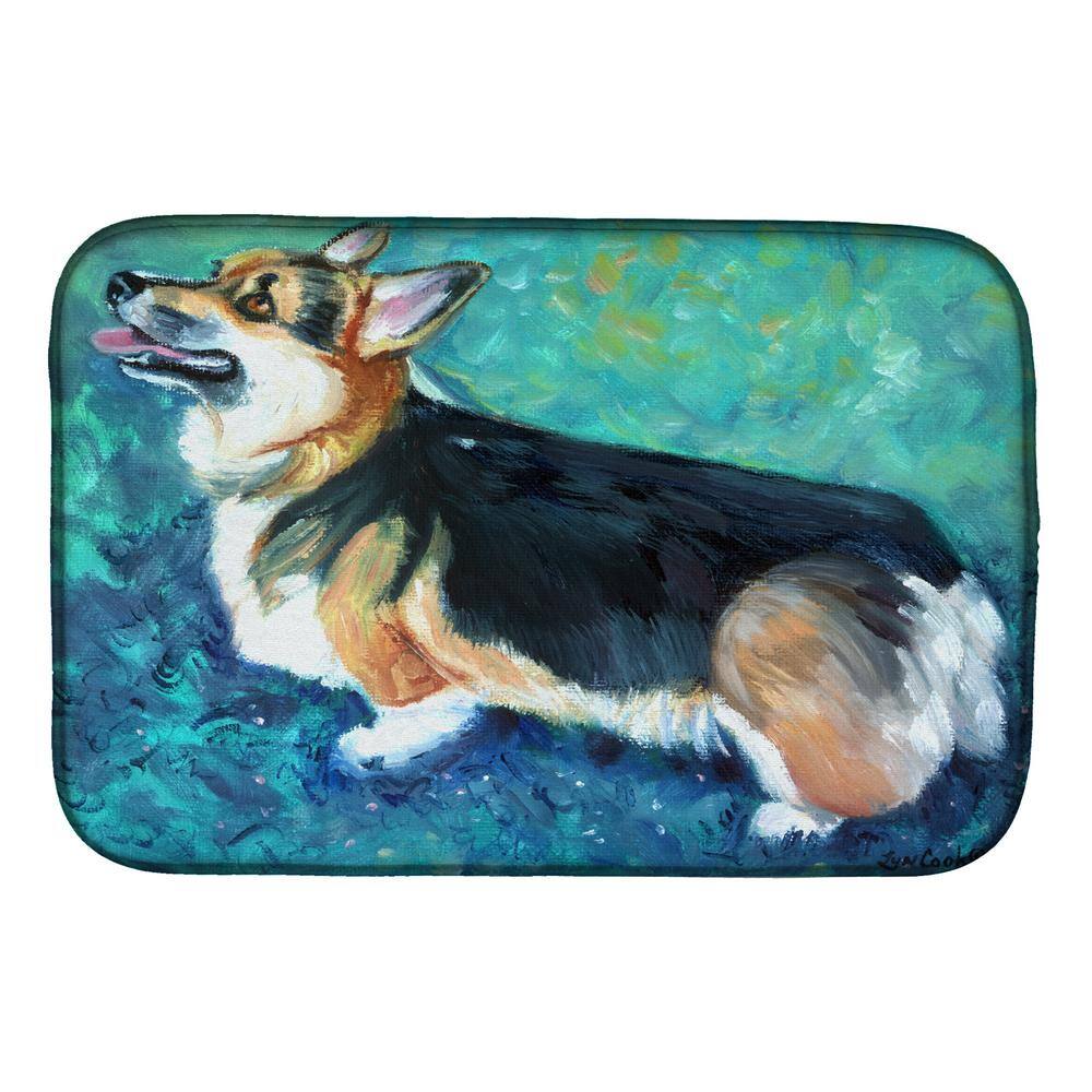 14 in. x 21 in. Multi-Color Corgi Pembroke Dish Drying Mat - Hercitys