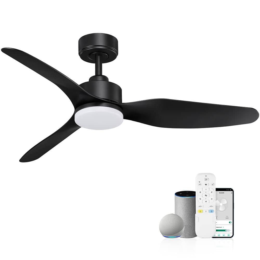 48 in.Smart Outdoor Indoor Black Ceiling Fans with LED Lights and Remote,WIFI Alexa App Workable,Quiet DC Motor,Dimmable - Hercitys