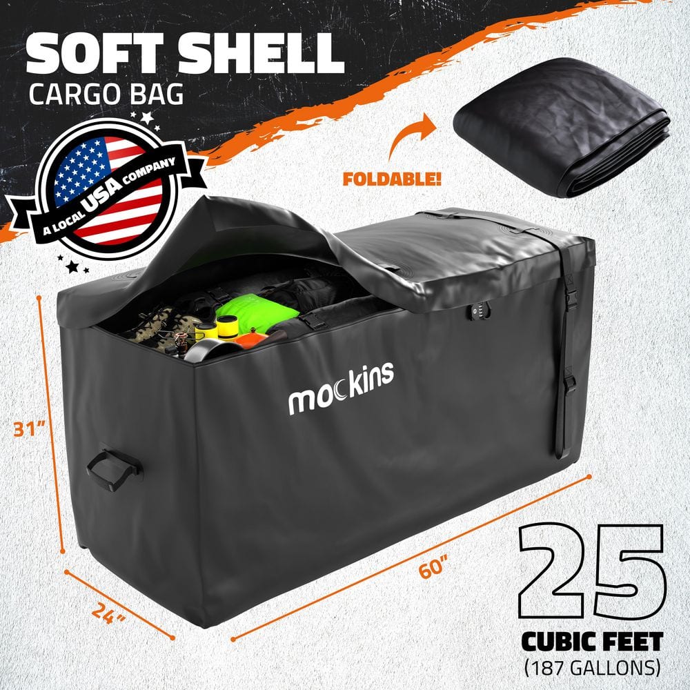 25 Cu. Ft. XL Hitch Cargo Carrier Bag 59.5×30.5×23.5 in. Black Abrasion Resistant Vinyl Waterproof Cargo Bag - Hercitys