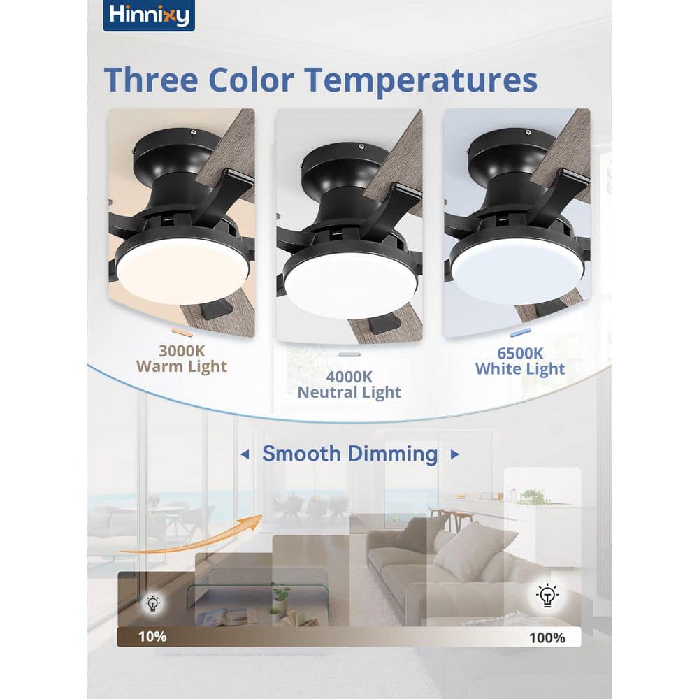 52 in. Smart Indoor Black Flush Mount Ceiling Fan with Dual-Finish Blades and Light Kit and App and Remote Control - Hercitys