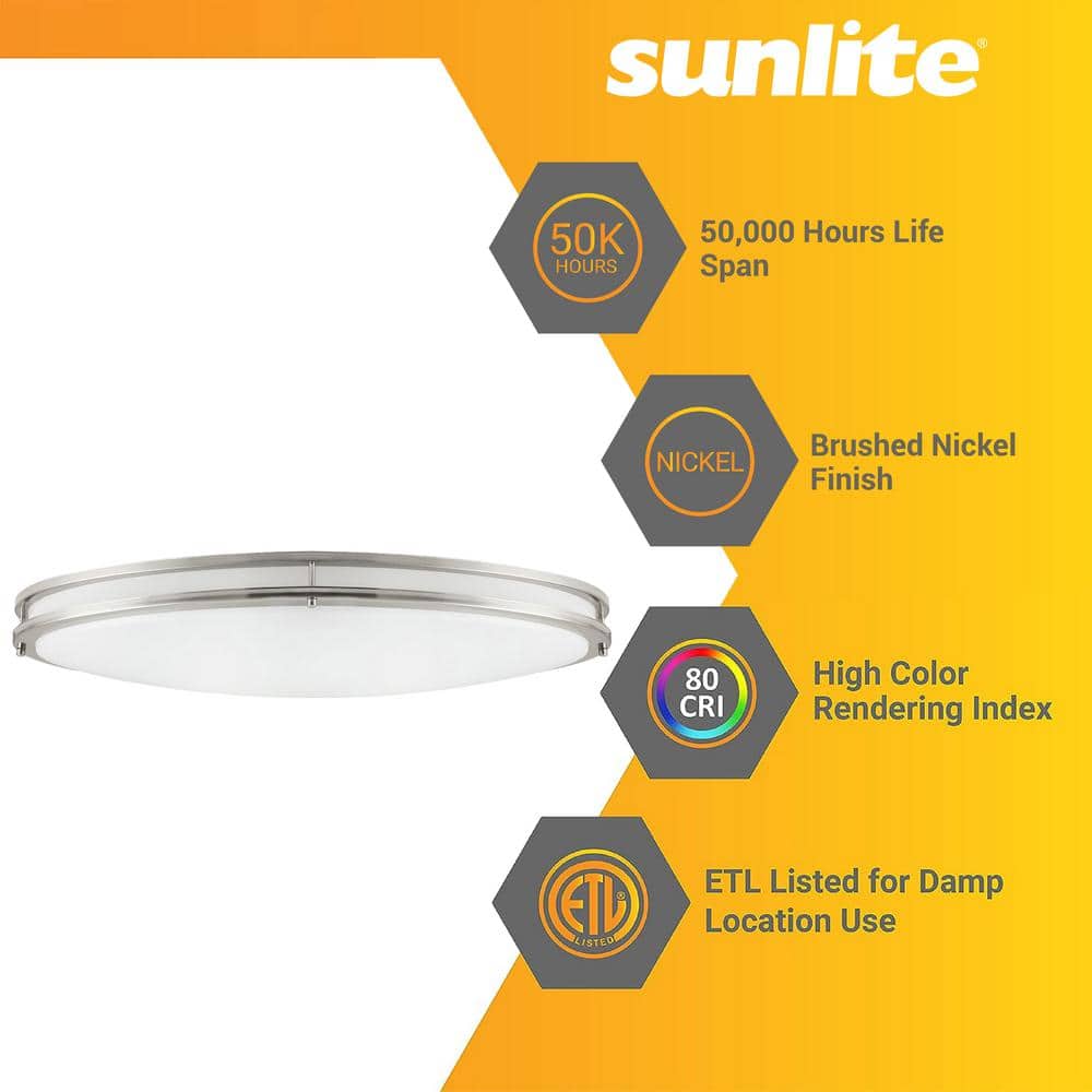 32 in. Brushed Nickel Flush Mount Oval Fixture with White Shade Integrated LED Selectable CCT Dimmable - Hercitys