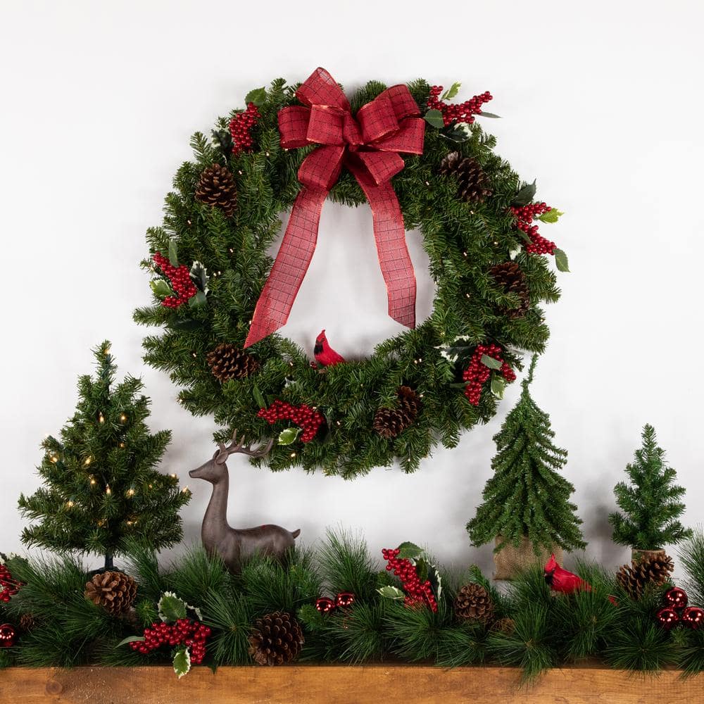 30 in. B/O Pre-Lit LED Canadian Pine Artificial Christmas Wreath – Clear Lights - Hercitys