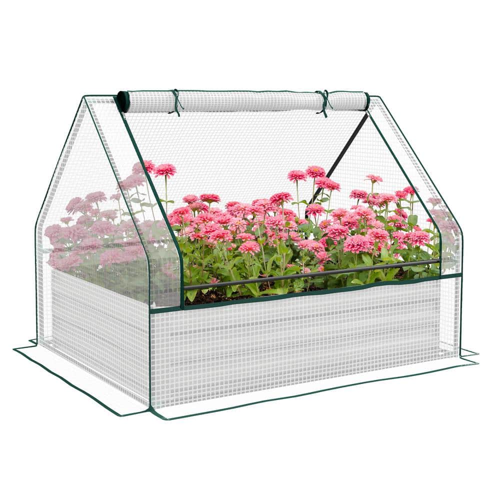 38 in. W x 49 in. D x 36 in. H Raised Garden Bed with Mini Greenhouse Winter Plastic Greenhouses for Outdoors, White - Hercitys