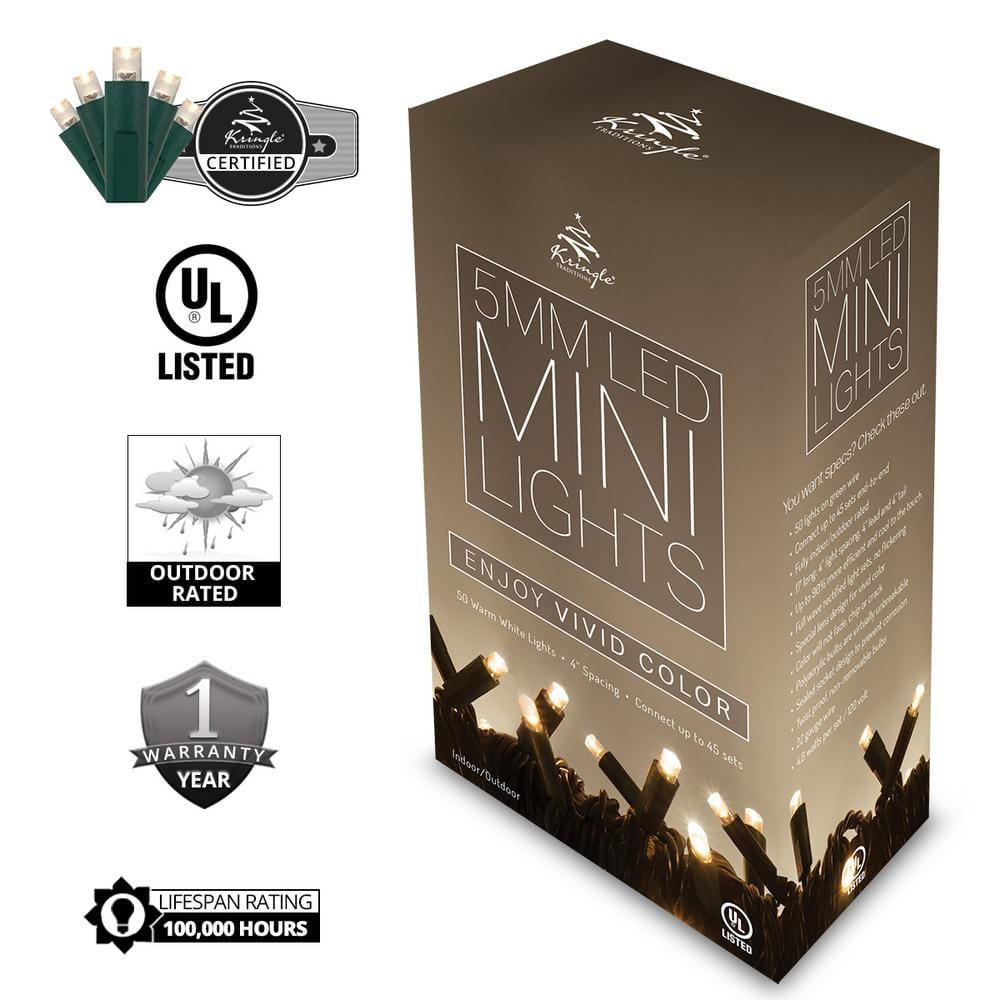 17 ft. 50-Light Warm White 5 mm LED Mini Light Set - Hercitys