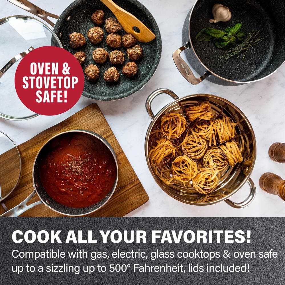 10-Piece Aluminum Ultra-Durable Non-Stick Diamond Infused Cookware Set with Glass Lids - Hercitys