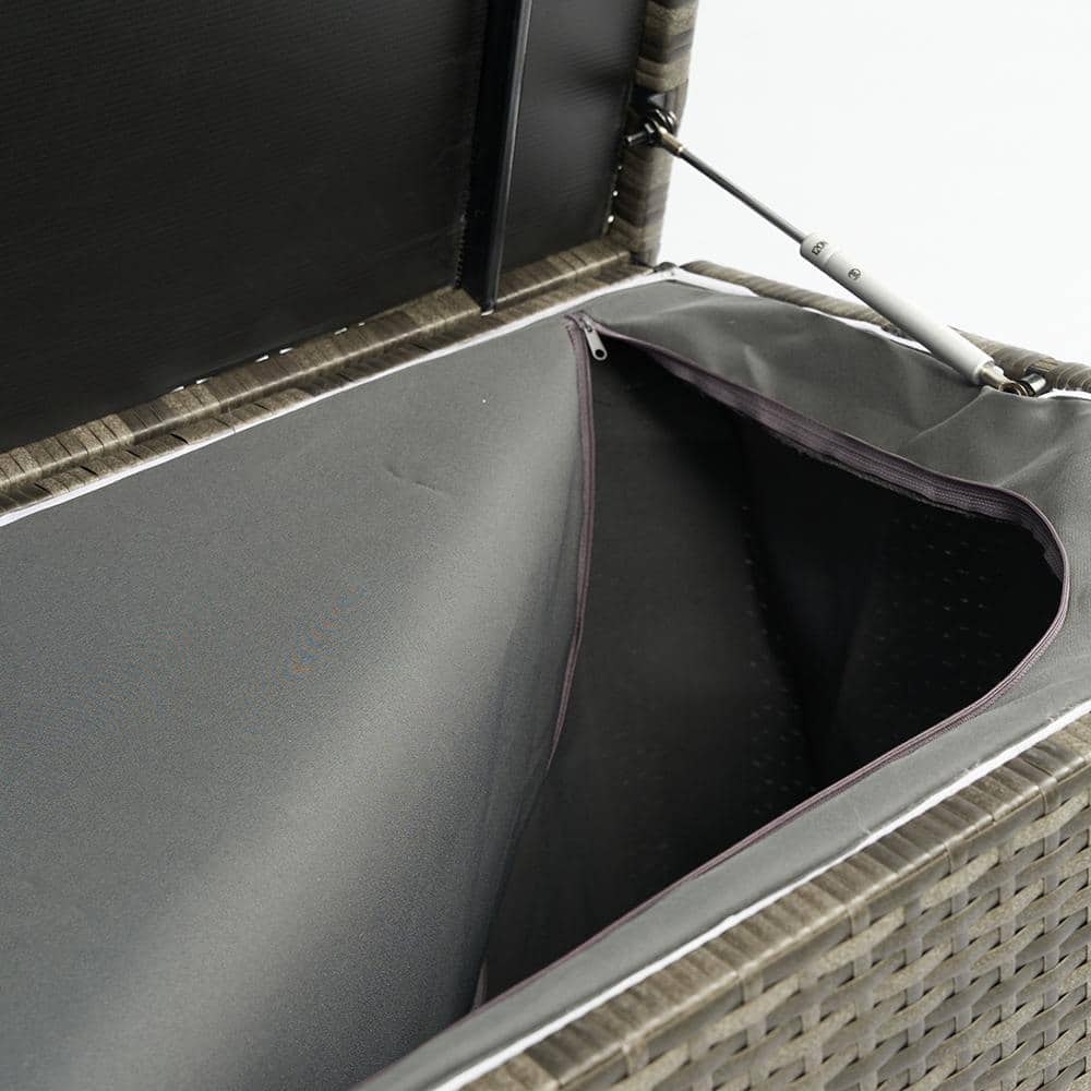 113 Gal. Gray Wicker Patio Deck Box with Lid - Hercitys