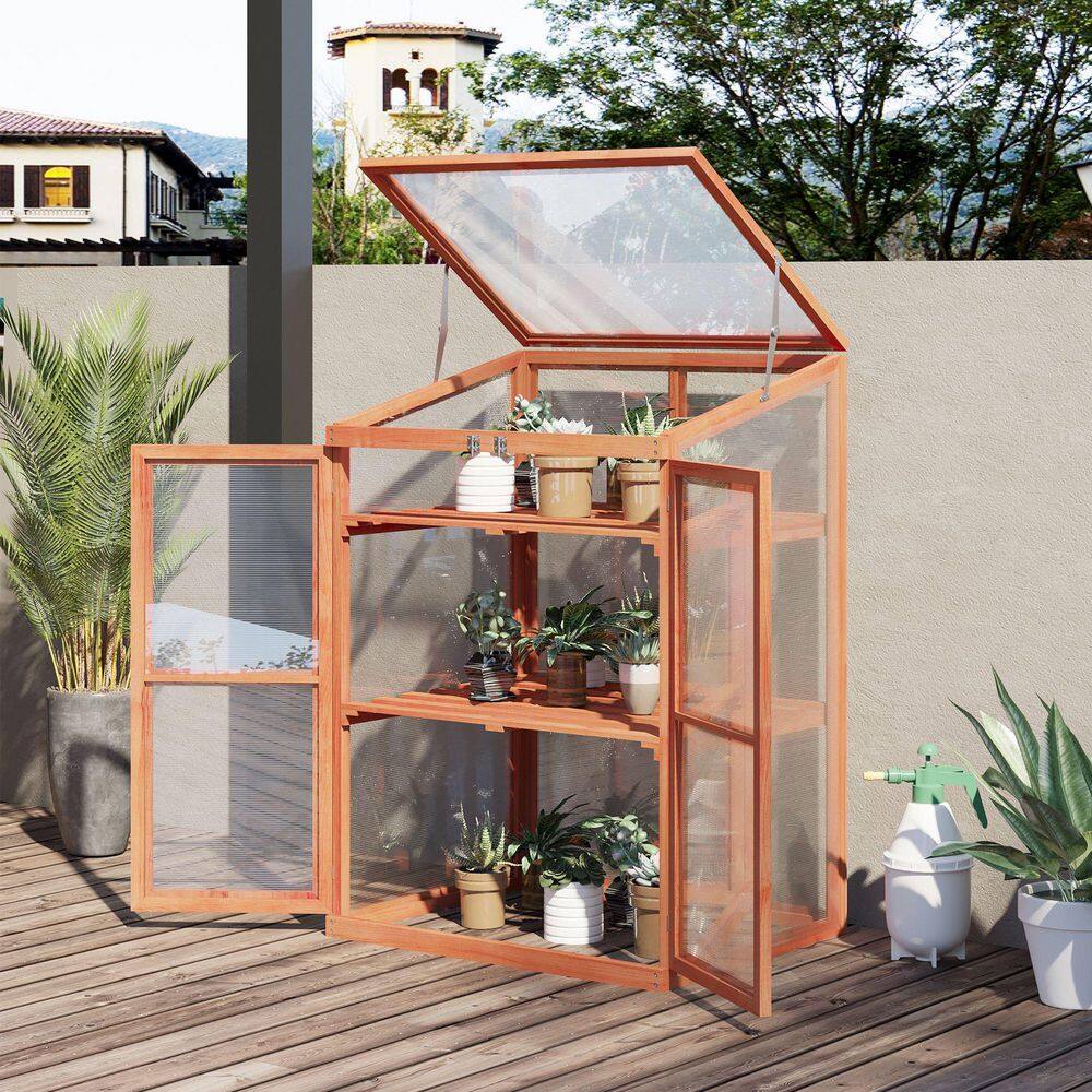 30 in. W x 24 in. D x 44 in. H Outsunny Wooden Cold Frame Small Mini Greenhouse Cabinet - Hercitys