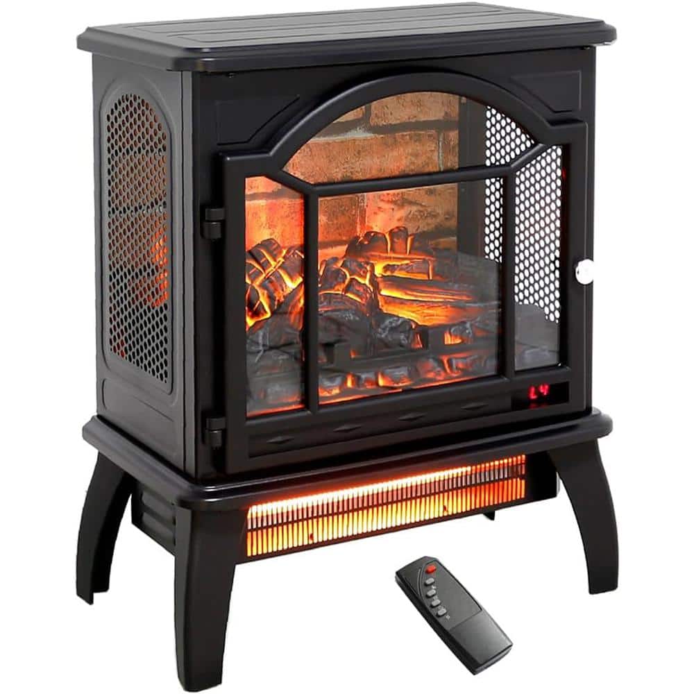18 in. 3D Flame Freestanding Smart Infrared Quartz Electric Fireplace Stove with Remote Control in Black - Hercitys