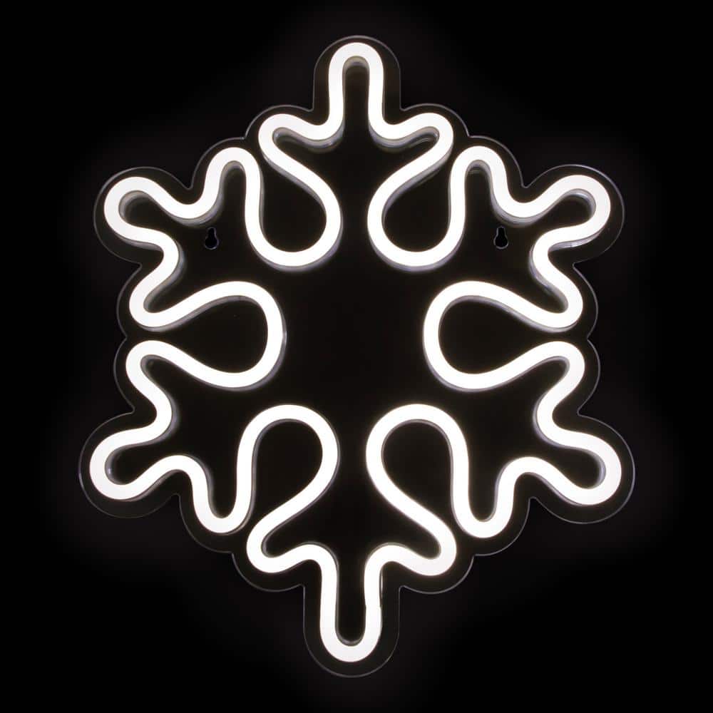 15 in. White LED Lighted Neon Style Snowflake Christmas Window Silhouette - Hercitys