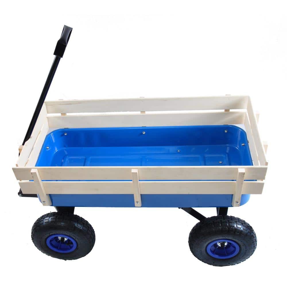 3 cu. ft. Wood and Steel Frame Wagon Heavy-Duty Push Hand Dump Garden Cart with Pneumatic Tires - Hercitys