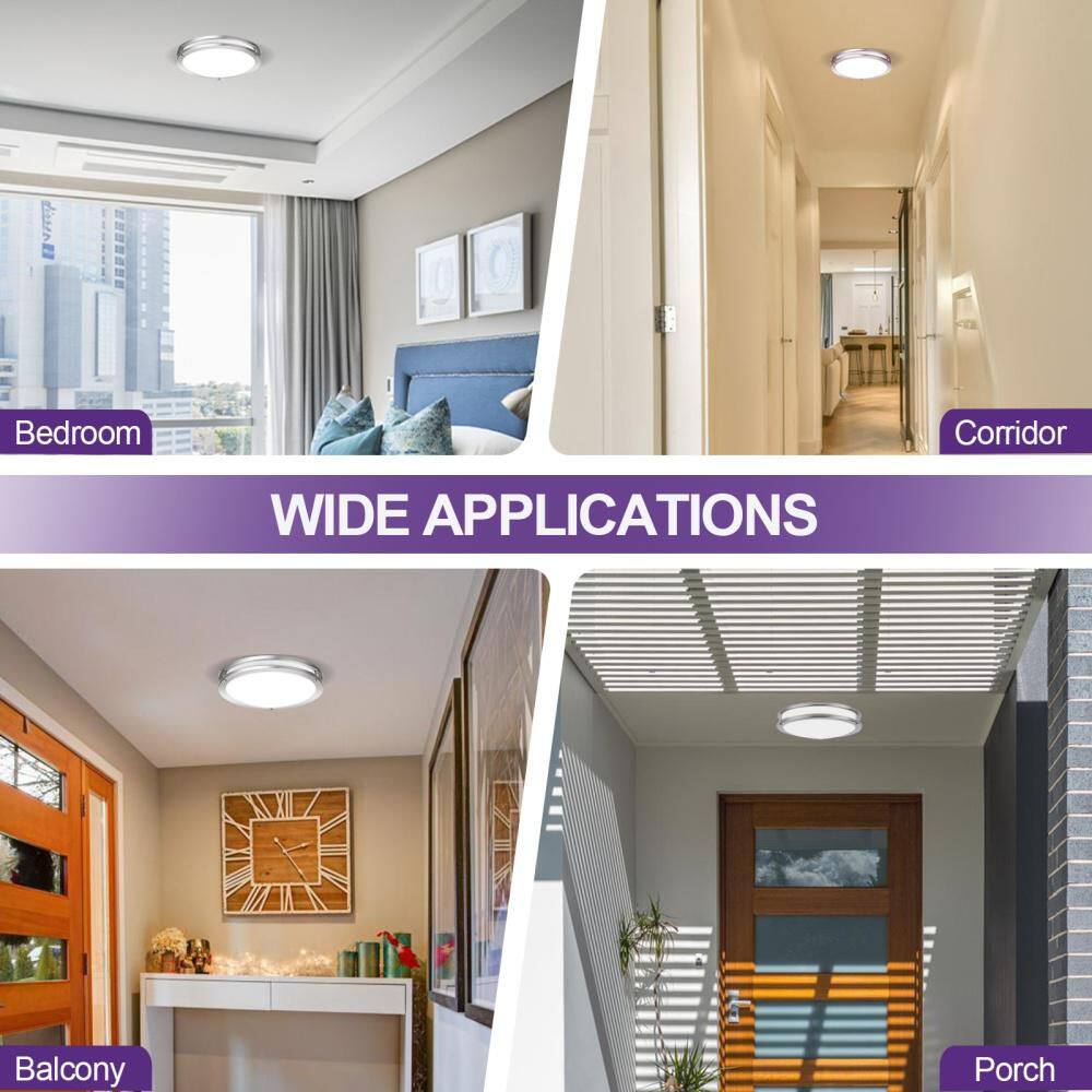 12in. Brushed Nickel Dimmable Integrated LED Flush Mount Light 15W 1000 Lumens Ceiling Light 2700-5000K - Hercitys