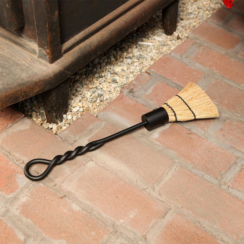 18 in. Tall Black Mini Rope Design Fireplace Brush Tool - Hercitys
