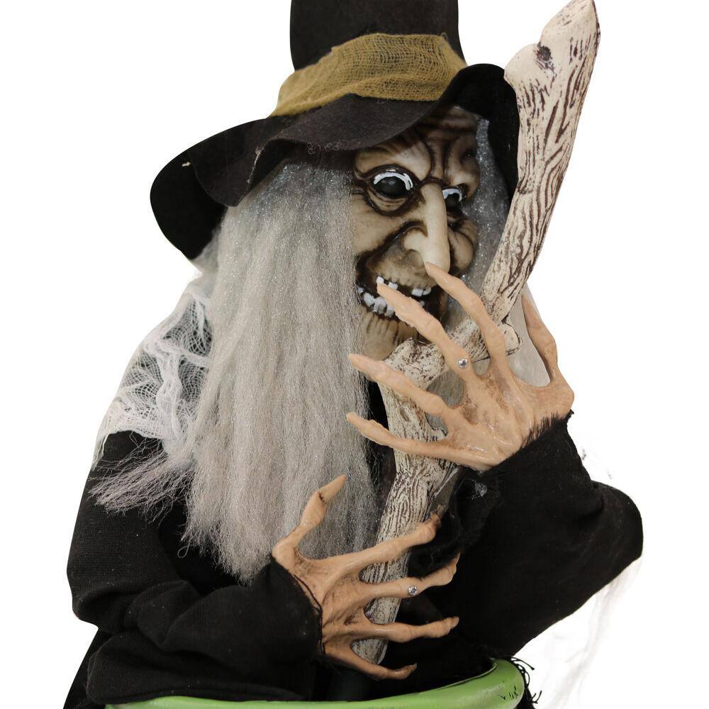 19 in. Battery Operated Animated Witch with Red and Green LED Eyes Halloween Prop - Hercitys