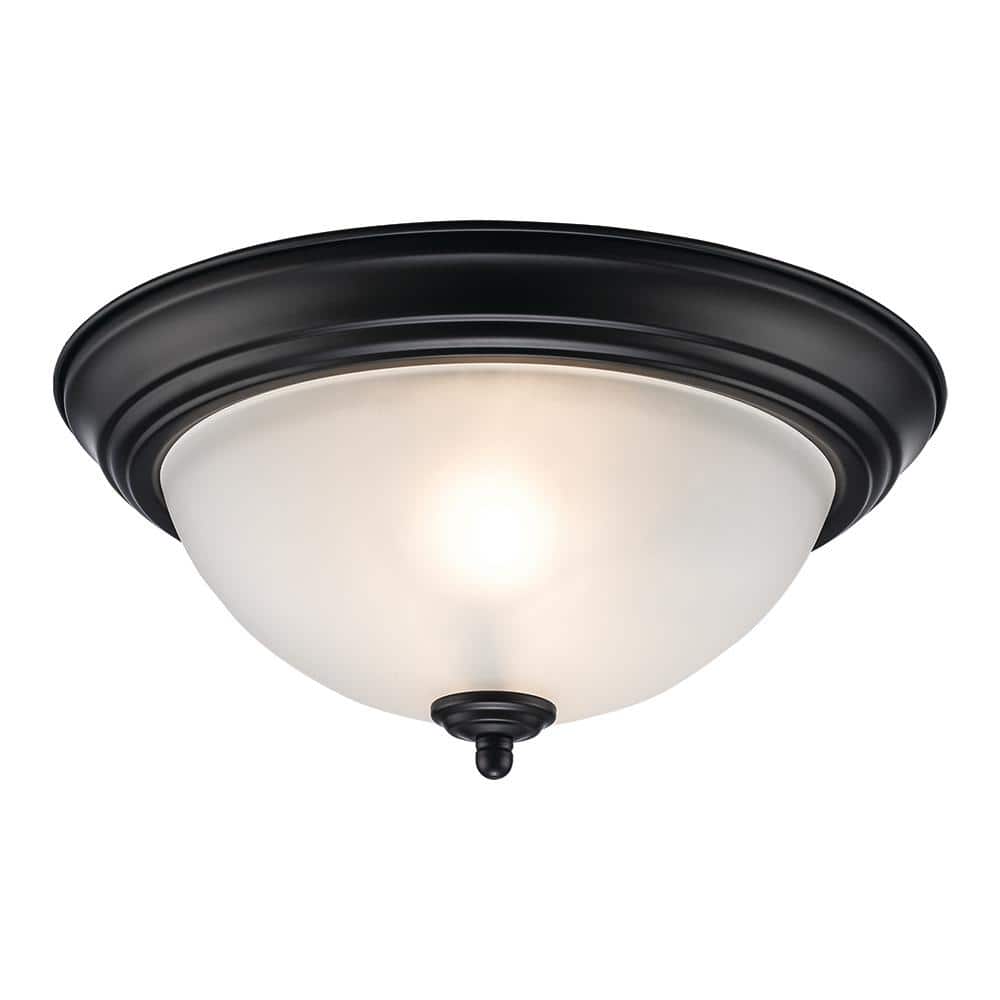 12.75 in. 2-Light Black Flush Mount Ceiling Light Fixture with Frosted Glass Shade (2-Pack) - Hercitys
