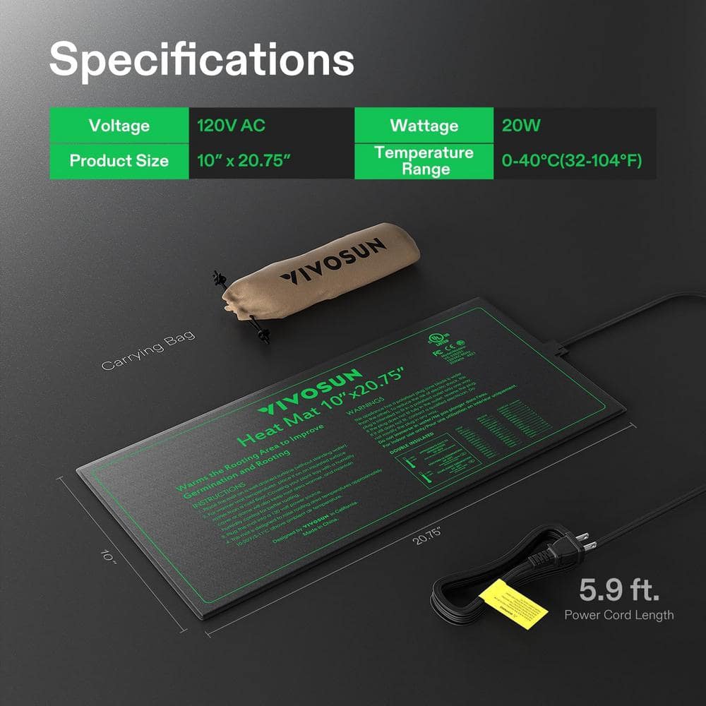 10 in. x 20.75 in. Durable Waterproof Seedling Heat Mat - Hercitys