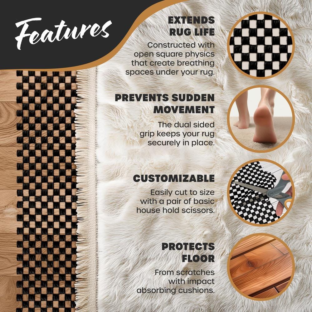 5 ft. x 7 ft. Premium Grip and Dual Surface Non-Slip Rug Pad in Black - Hercitys