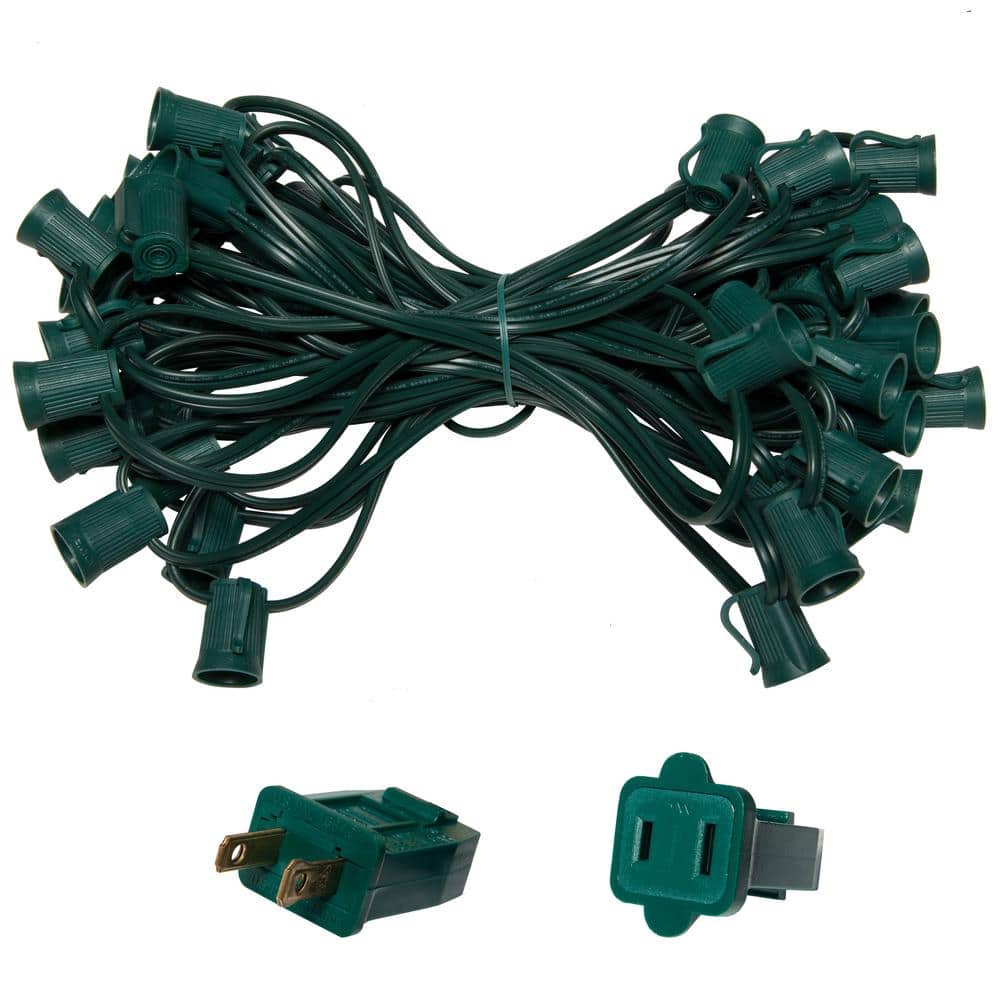 50 ft. C9/E17 Green Wire Socket Stringer with 12 in. Spacing - Hercitys