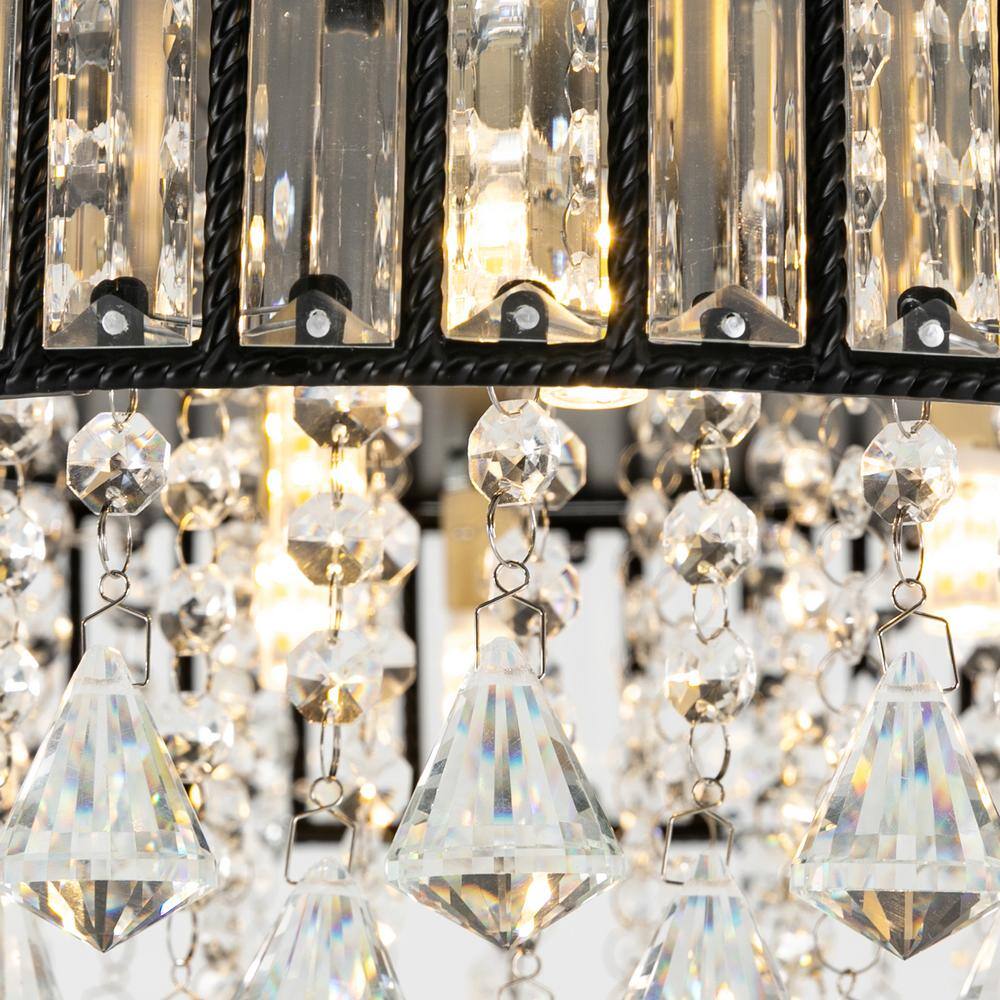 19.68 in. 9-Light Black Modern Round Flush Mount Ceiling Light with Clear Crystal Shade and No Bulbs Included - Hercitys