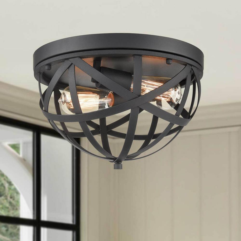 13.39 in. 2-Light Black Flush Mount with No Glass Shade and No Light Bulb Type Included (1-Pack) - Hercitys