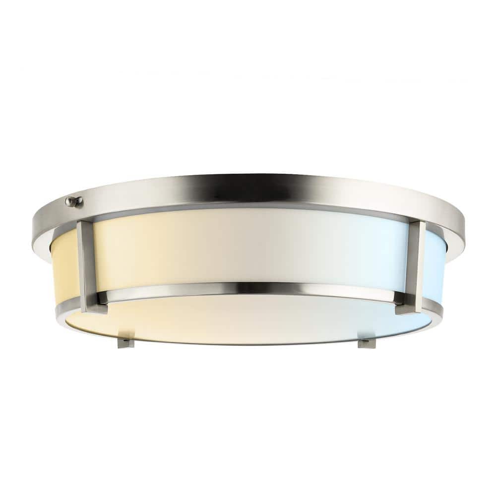 18 in. 1-Light Round Brushed Nickel Selectable LED Selectable CCT 3000K, 4000K, 5000K Flush Mount Light - Hercitys