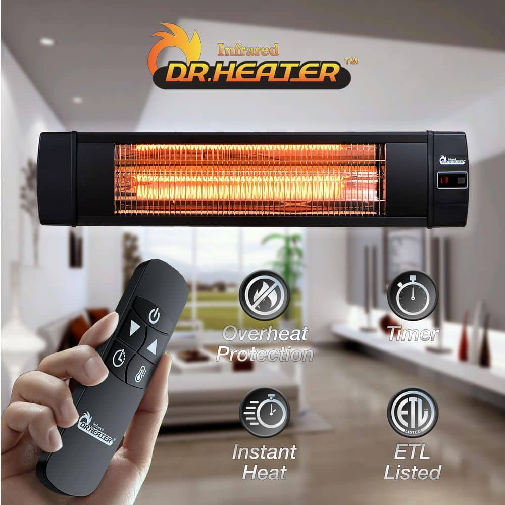 1500-Watt Electric Carbon Infrared Space Heater Indoor Outdoor Patio Garage Wall or Ceiling Mount with Remote, Black - Hercitys