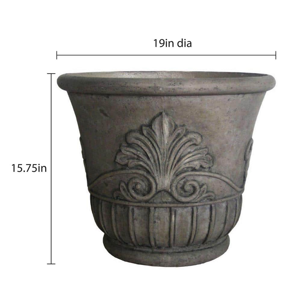 19 in. D Special Aged Granite Cast Stone Italian Leaf Pot - Hercitys