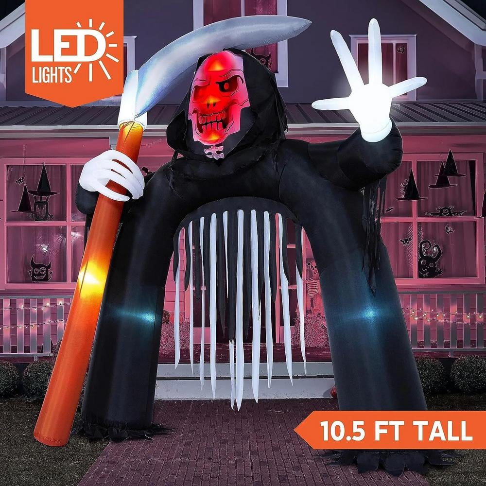 10.5 FT Black Halloween Inflatable Grim Reaper Archway made of Polyester - Hercitys