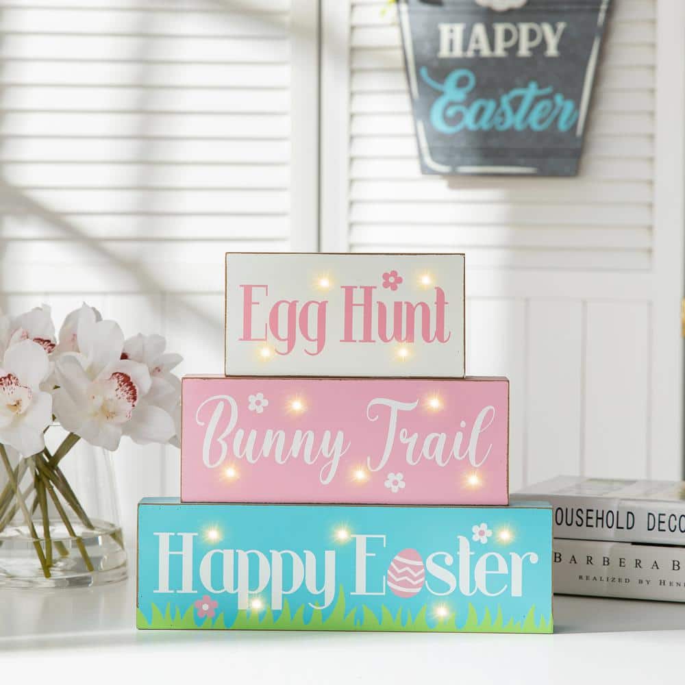 12 in. L Wooden/Metal Easter LED Lighted Block Word Sign (14 Bulbs) - Hercitys