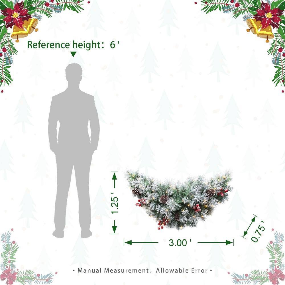 3 ft. L Pre-Lit Pinecones and Red Berries Artificial Christmas Swag with 50 Warm White Lights and Timer - Hercitys