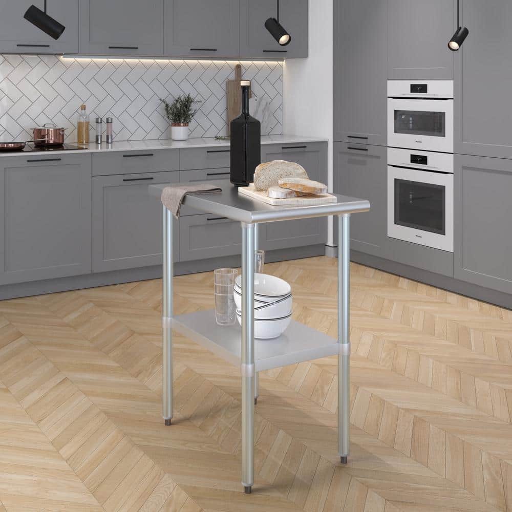 30 in. x 18 in. Stainless Steel Kitchen Utility Table with Adjustable Bottom Shelf - Hercitys