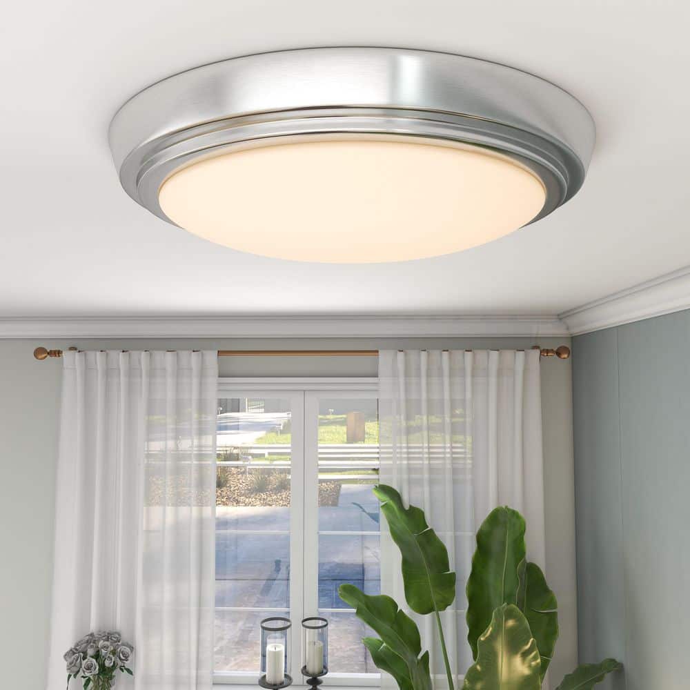12.99 in. 1-Light Brushed Nickel Dimmable Selectable LED Ceiling Flush Mount (1-Pack) - Hercitys