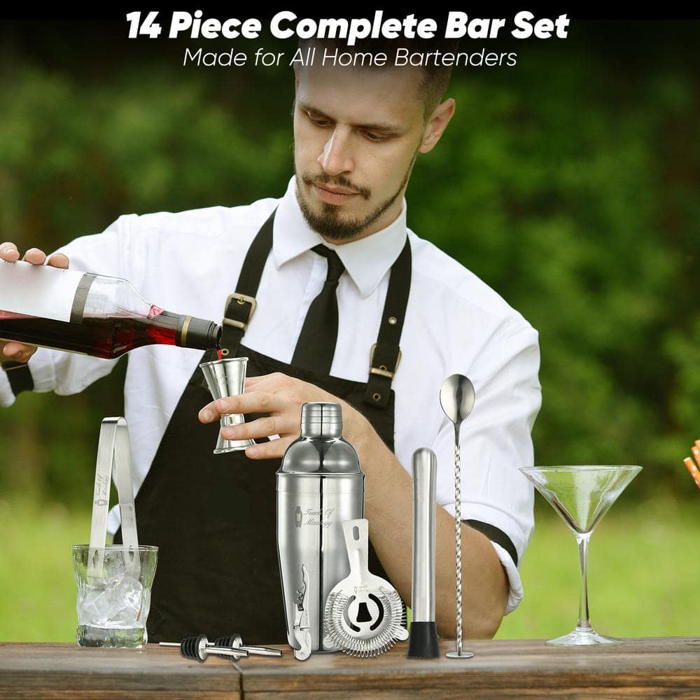 14-Piece Stainless Steel Bartender Kit – Bar Set Cocktail Shaker Set – Cocktail Kit Set – Bartending Kit - Hercitys