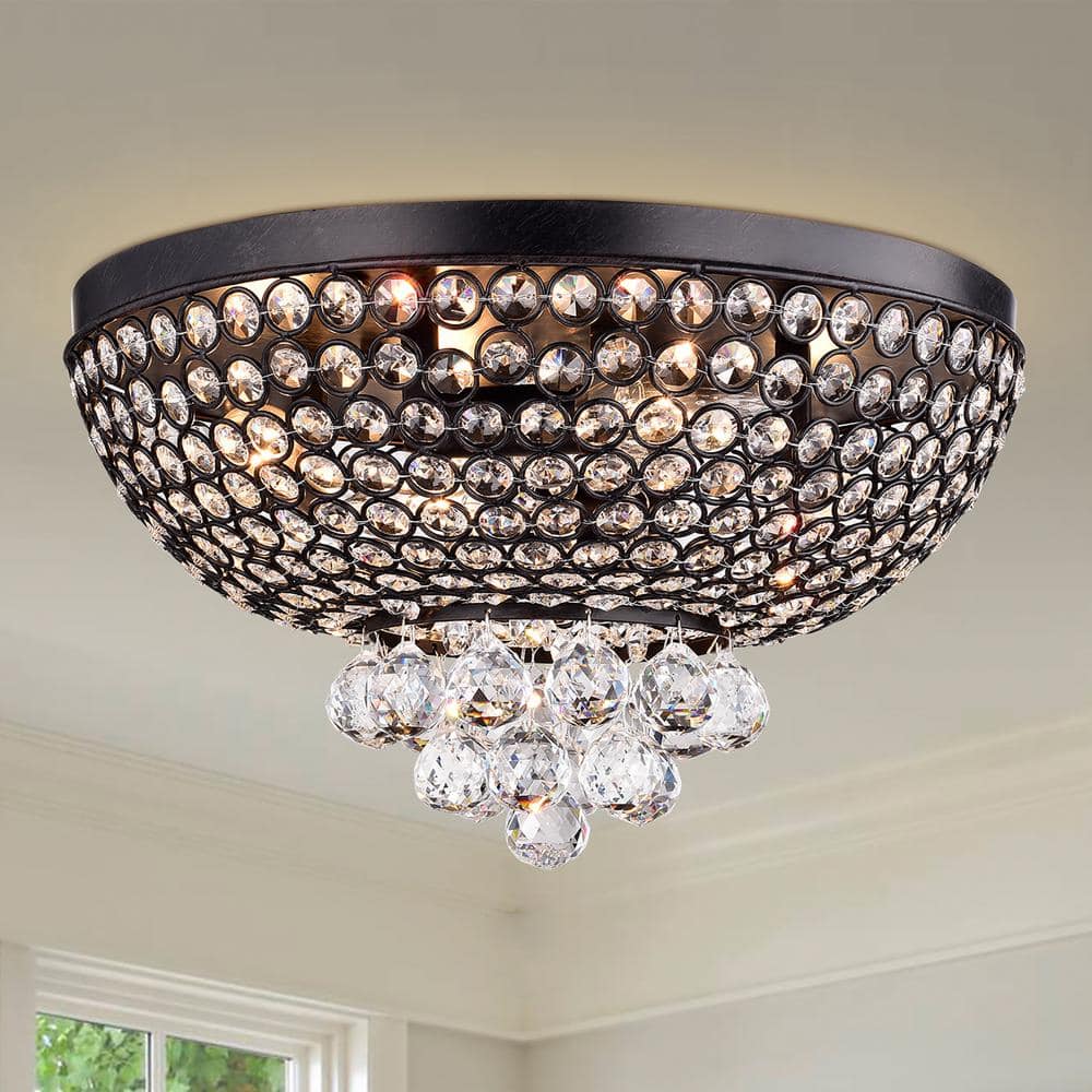 16 in. 4-Light Drimil Indoor Matte Black Finish Flush Mount Chandelier - Hercitys