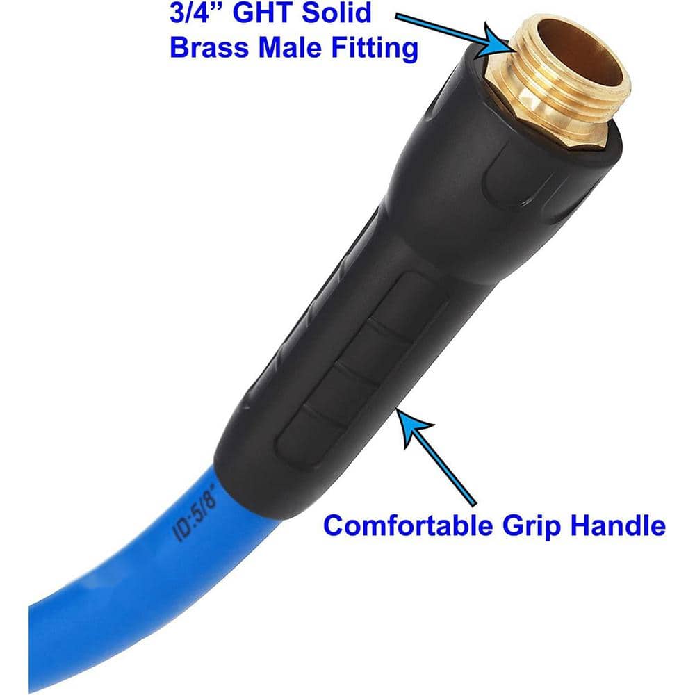3/4 in. x 6 ft. Heavy-Duty Hybrid Garden Lead Kink Resistant, All-Weather Flexible with Swivel Grip Handle Blue - Hercitys