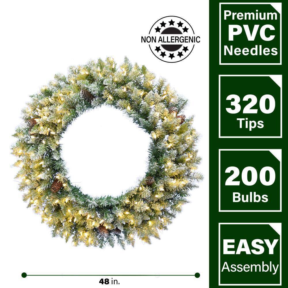 48 in. Pre-Lit LED Artificial Christmas Wreath with Pinecones - Hercitys