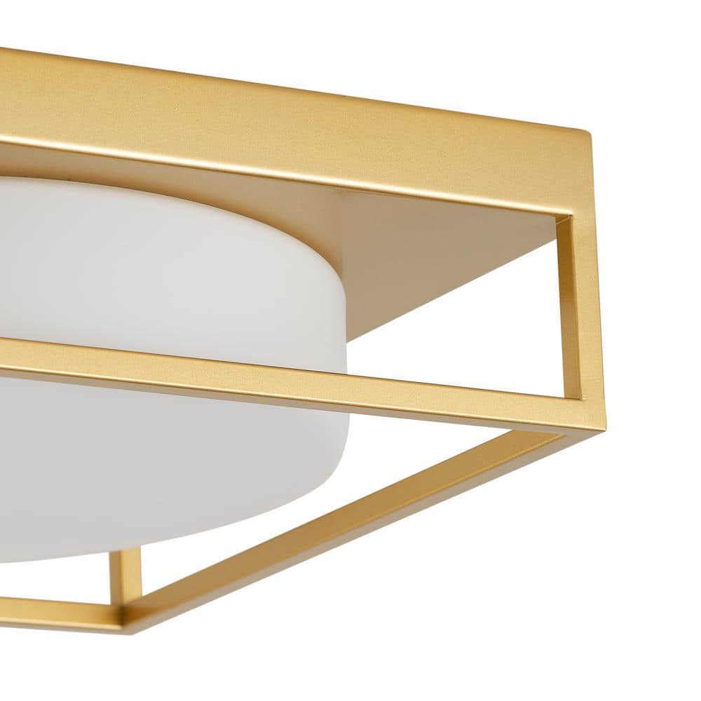 13 in. 2-Light Industrial Gold Flush Mount Farmhouse Close to Ceiling Light Fixture with White Glass Shade - Hercitys