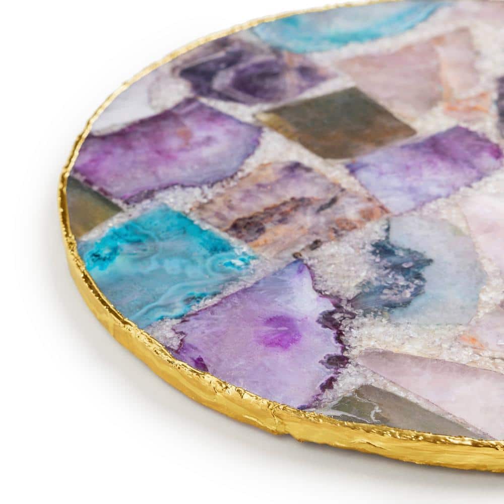 12 in.Radiance Agate Cheese.Serving Board with Gold Edges - Hercitys