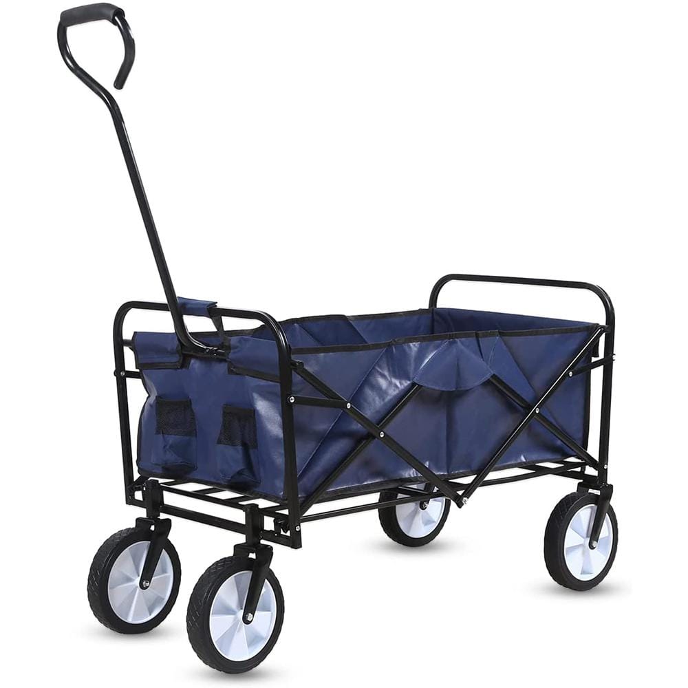 4.91 cu. ft. Steel Garden Cart, Rolling Collapsible Camping Wagon w/360-Degree Swivel Wheels & Adjustable Handle in Blue - Hercitys