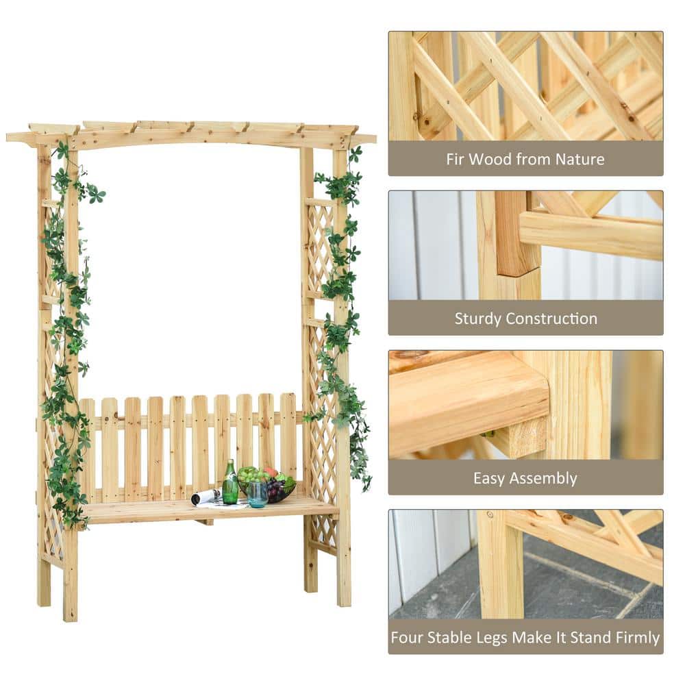 5 ft. x 2.35 ft. Natural Wood Bench Arch Pergola with Natural Fir Wood Build - Hercitys