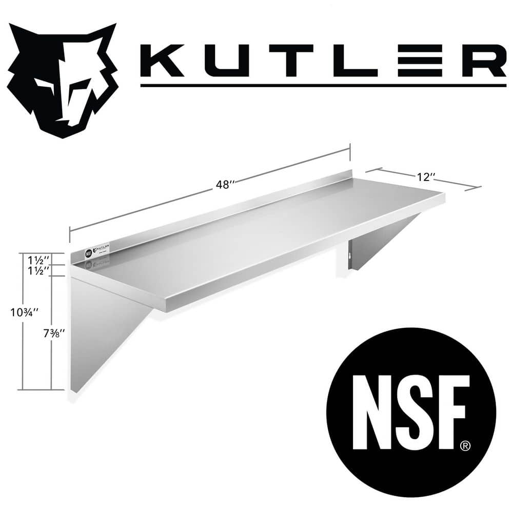 48 in. W x 12 in. D Stainless Steel Wall Mounted Shelf, Restaurant, Kitchen, Laundry, NSF Certified Garage Wall Shelf - Hercitys