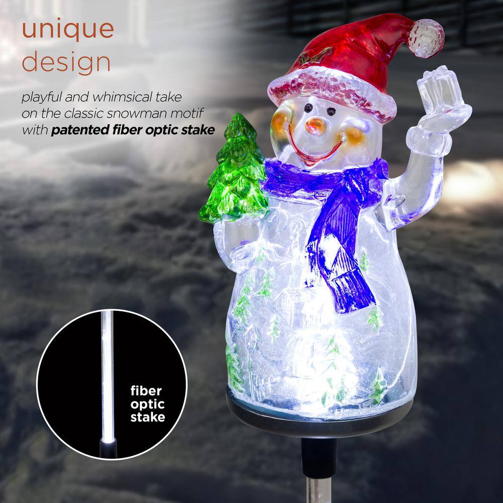 34 in. Tall Solar Snowman Fiber Optic Garden Stake with LED Lights, Set of 2 - Hercitys